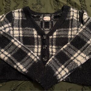 SO Women's Black and White Button-Up Cardigan